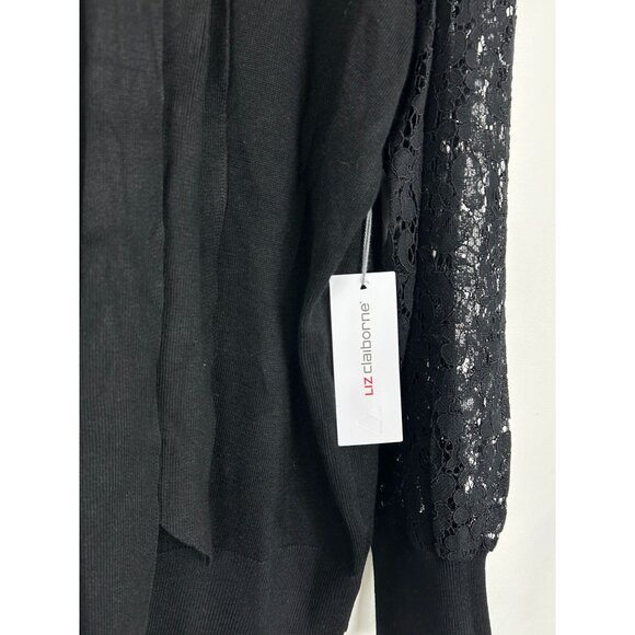 Liz Claiborne Womens Black Knit Sweater With Lace Sleeves & Tie Neck XXL-NWT - Picture 9 of 11